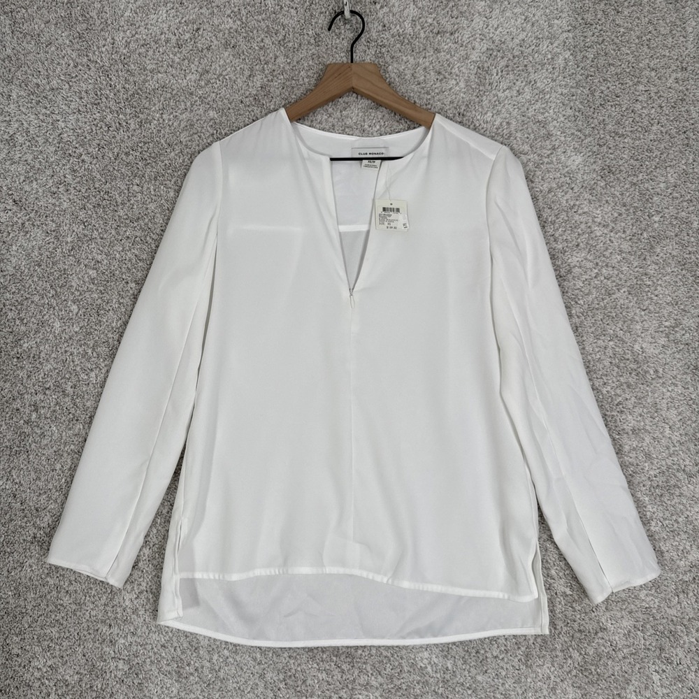Club Monaco Bramah Chemise New Top White NWT Long Sleeve Zip Blouse Large XS